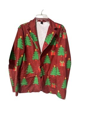 Men's Ugly Christmas Blazer Corduroy Christmas Print Holiday Party Jacket -M